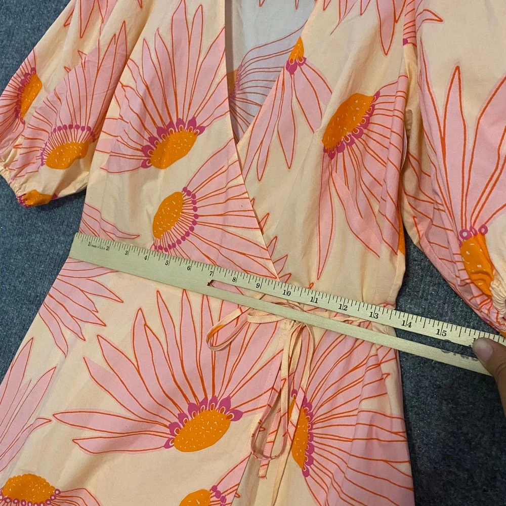 Kate Spade NY Midi Dress 0 XS Pink Falling Flower Wrap Short Sleeve Runway - Picture 11 of 15